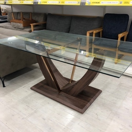 ダイニングテーブル　ガラス天板　ブラウン×クリア【トレファク堺福田店】