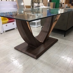 ダイニングテーブル　ガラス天板　ブラウン×クリア【トレファク堺福田店】の画像