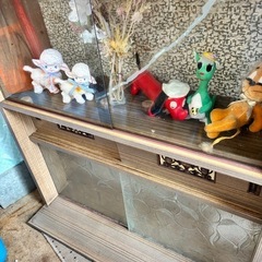 昭和レトロ　飾り棚　ショーケースすり絵ガラスの画像