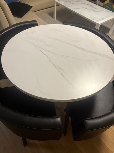 円形ダイニングテーブル 大理石風 ホワイト5点セット