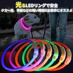 ★長さ調節可能★ 犬用 LED首輪 内径21cm USB充電 ピンク 他カラー有の画像