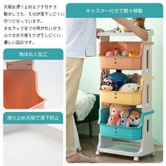 ★4段★ かわいい 収納ラック パステルカラー 安全構造 天板・キャスター付の画像