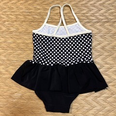 女児95サイズ 水着　黒/白水玉 美品の画像
