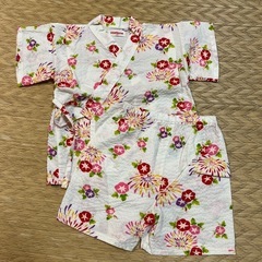 女児95サイズ 甚平 白/朝顔柄 美品の画像