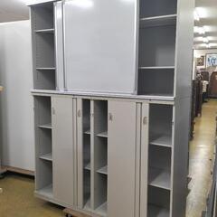 ●okamura オカムラ スライドボード上下書庫  ホワイトボード + 3枚引違い戸 高さ210cm オフィスキャビネット　オフィス家具 会社 事務所 公民館 店舗の画像