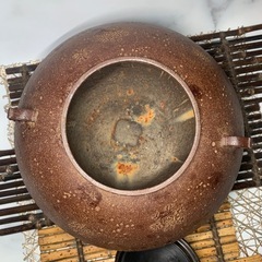 配送可能　人間国宝　佐藤浄清　七宝付　笠釜　共箱　在銘　茶釜 鉄釜 時代物 釜師 茶道具 煎茶道具　銅蓋　骨董　古道具　古玩　古董 の画像