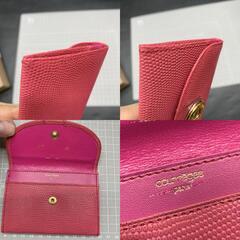 Courrèges（クレージュ）ゴールドロゴ 二つ折り財布 コインケース小銭入れ　カードケース　名刺入れ 定期入れ 美品 ピンク　レディースウォレット　の画像