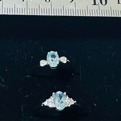 天然　スカイブルートパーズ　シルバーオープンリング　フリーサイズ セットの画像