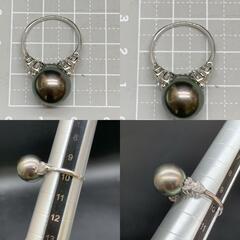Pt900 プラチナリング 最高級大粒黒蝶真珠 約12㎜ 天然ダイヤモンド0.07ct 総重量5.3g　黒蝶真珠 リング 指輪クロチョウの画像
