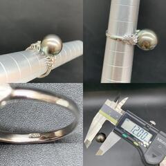 Pt900 プラチナリング 最高級大粒黒蝶真珠 約12㎜ 天然ダイヤモンド0.07ct 総重量5.3g　黒蝶真珠 リング 指輪クロチョウの画像
