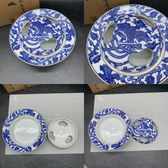 有田焼　十四代辻常陸作 染付金彩鳳凰唐草絵灰皿 　共箱　宮内庁御用達　骨董品　伝統工芸品の画像