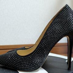 美品）STACCATA スパンコールパンプス24.5cm（シューズ袋・替えピン、お箱付き）結婚式お呼ばれシューズ
の画像