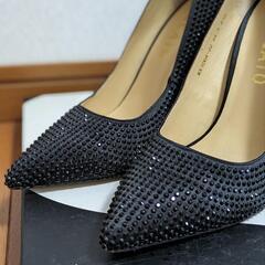 美品）STACCATA スパンコールパンプス24.5cm（シューズ袋・替えピン、お箱付き）結婚式お呼ばれシューズ
の画像