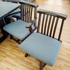 【リユースのサカイ八街店】★ジモティ割あり★ 風月　ダイニングテーブルセット　椅子2脚　ベンチ2台　ダークブラウン　グレー　クリーニング済　YJ7435の画像