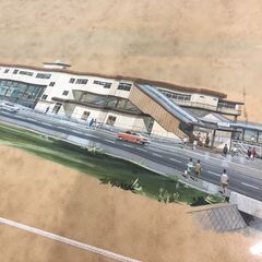 筑紫駅舎及び乗務所完成予想図 九建設計株式会社 鉄道 電車 額入り 60×75cmの画像