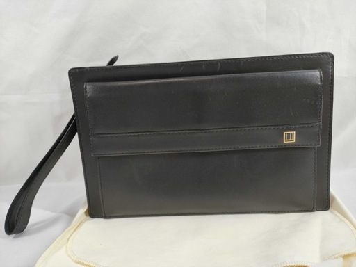美品✨dunhill セカンドバッグ クラッチバッグ ロゴ レザー ブラウン フロントオープン PVC×レザー ゴールドロゴ セカンドバック