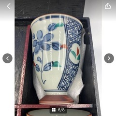 未使用・美品　有田焼　手書き　四器夢彩　フリーカップ　５客　セット　伊万里　木箱入り　陶器　湯飲み　清秀窯　京古染　＊B713-1＊の画像