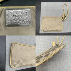 I313 COACH コーチ ポピー シグネチャー キャンバス×レザー マルチポーチ マルチケース 小物入れ ゴールドシルバー系 リストレットの画像