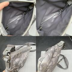 I315 美品 コーチ COACH ミニ ショルダーバッグ ポシェット サコッシュ シグネチャー 肩掛け 斜め掛け キャンバス ホワイトシルバー系の画像