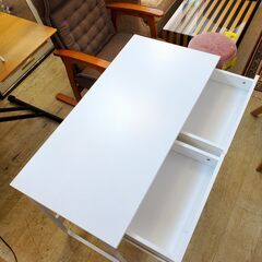 引出し付き デスク 机 PCデスク 木製×スチール ホワイト 木目模様■横幅100cm×奥行48cm×高さ76cm■買取帝国 朝霞店 配達可能の画像