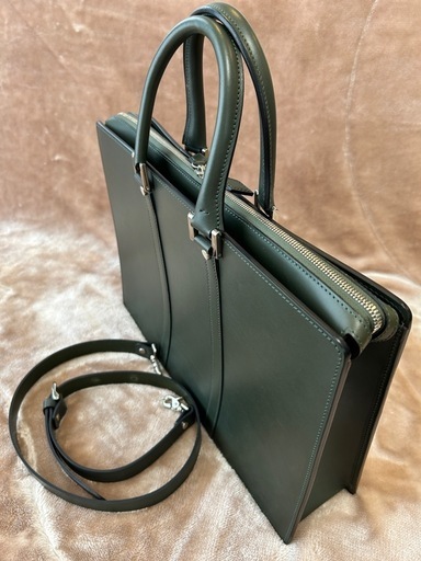 万双2WAYビジネスバッグ書類鞄ビジネスバックブリーフケース肩掛ショルダーバッグメンズ男性用ユニセックスダークグリーン深緑日本製