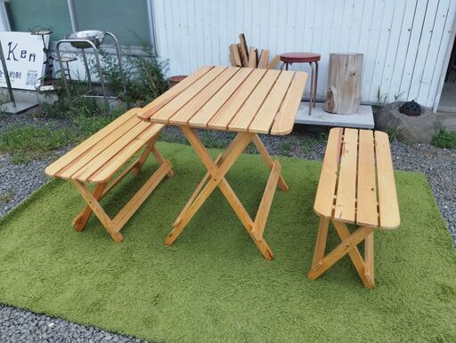 引取り限定】折りたたみテーブルベンチミニ ベージュ 4人用
