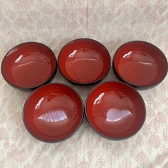 山中塗　一器多菜　どんぶり腕　5個セット　未使用品　蝶々柄　黒　塗物17.5cmの画像
