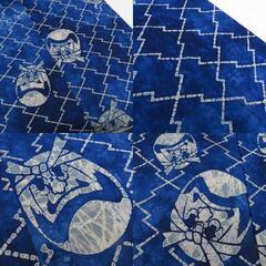 浴衣 男性浴衣 青系×青緑 達磨 松皮菱 ろうけつ染め調 身長165ｃｍ～167ｃｍの方におすすめ 夏物 綿 メンズ 仕立て上がり だるま 【中古】 【キモノオフ野々市若松店】の画像