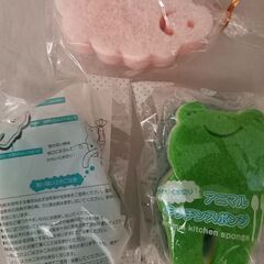 【新品未開封】アニマルスポンジ×3個セット★カエル、ひつじ★キッチン食器用スポンジの画像