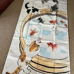 幅９０㎝　長さ１８０㎝　大判　猫　ねこ　暖簾　のれん　間仕切り　カーテン　未使用の画像