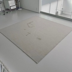 中古★防音/抗菌/防臭/防火/はっ水 大きめループパイルカーペット 絨毯 無地 グレー グレージュ シンプル 正方形2m×2mの画像