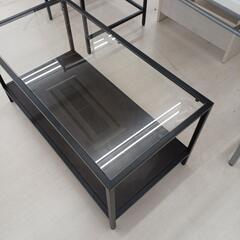 【ドリーム尾浜店】ガラスセンターテーブル　BK　※キズ　スレ等あり　高さ(H)45cm× 幅(W)90cm× 奥行(D)45cmの画像