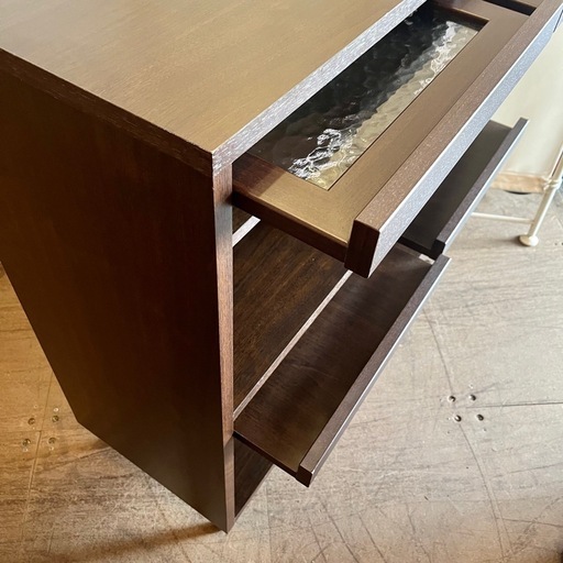 《売約済》【武蔵小山店】　キャビネット 木製収納棚 食器棚 ガラス扉 レトロ モダン 収納家具 ブラウン ウッド チェスト フラップ ガラス マガジン ディスプレイ ラック cabinet cupboard storage shelf glass door wooden brown retro modern