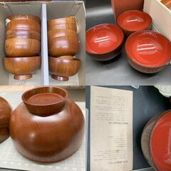 G324漆器工芸品 天然木 御椀　汁椀2種13点おまとめ 木製漆器 天然木　本漆塗り　朱塗り　未使用保管品の画像