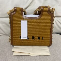 MARNI マルニ バーラップ ストロー×レザー ハンドバッグ トートの画像