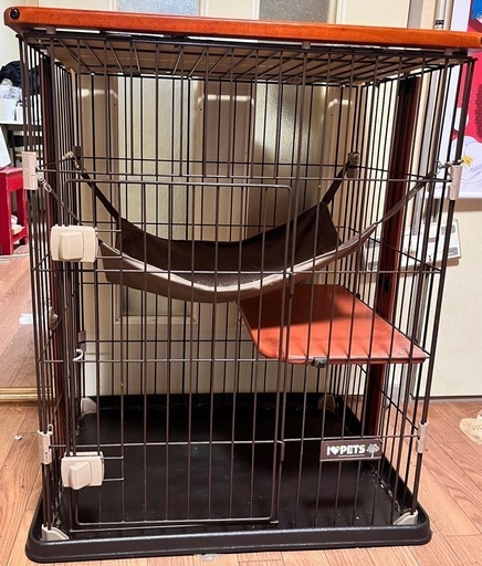 中古 中型キャットケージ アイリスオーヤマ 猫用ケージ2段セット P-CS-932 ブラウン 入荷