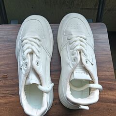 新品 25cm メンズ スニーカー ホワイト 厚底 男女兼用 シューズ  識別番号:【N285-S】の画像