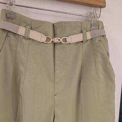 センターラインパンツ　ベルト付　黄緑　Ｌ　美品の画像