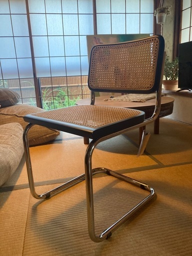 マルセル・ブロイヤー　チェスカチェア ラタン　ブラック　スティールライン