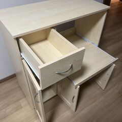 ノエル80 キッチンカウンター（ホワイトメープル）レンジ台／収納／キャスター付き(中古)の画像