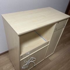 ノエル80 キッチンカウンター（ホワイトメープル）レンジ台／収納／キャスター付き(中古)の画像