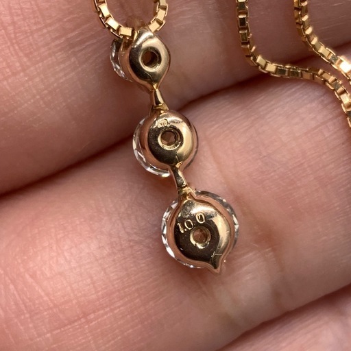 K18 1ct ダイヤネックレス　TRILOGY 4.7g 約45cm スライドアジャスター