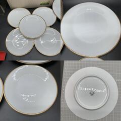 J338　NORITAKE　ノリタケ　ゴールドライン　洋食器セット　大皿1枚　パン皿5枚　ホワイト　未使用保管品　金彩　ディナーセット　プレート　ヴィンテージの画像