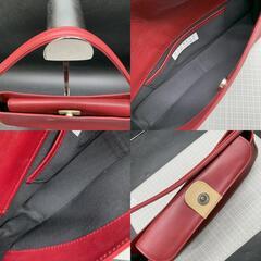 BARNEYS NEW YORK  レザー ワンハンドルバッグ　赤レッド　横長ミニバッグ パーティーバッグ バーニーズニューヨーク レディースバッグ　ハンドバッグの画像