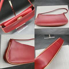 BARNEYS NEW YORK  レザー ワンハンドルバッグ　赤レッド　横長ミニバッグ パーティーバッグ バーニーズニューヨーク レディースバッグ　ハンドバッグの画像