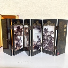 取引中 中国骨董品 屏風 アンティーク 工芸品 山水画 インテリア 飾り 置物 美術の画像