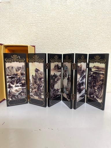 中国骨董品 屏風 アンティーク 工芸品 山水画 インテリア 飾り
