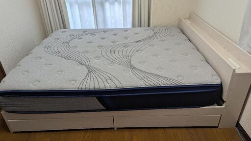 ①収納付きベッドフレームクイーン ②Avencoシングルスプリングマットレス