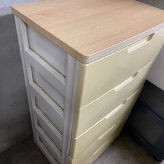 5段収納　No.4010　ホワイト/ウッド　チェスト　衣類収納　※日焼けあり　【リサイクルショップどりーむ天保山】の画像