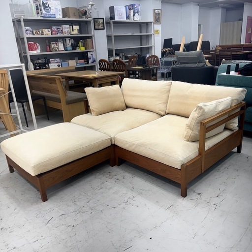 【お買い得‼️】定価63万♪ 超高級 現行モデル 広松木工 160cm幅カウチソファ(リポーゾシリーズ) ウォールナット無垢材フレーム カバーリングソファ